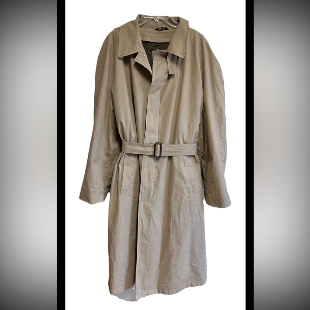 Jos A Bank Trench Coat Belted Tan Size 50 Regular Removable Flannel Lining